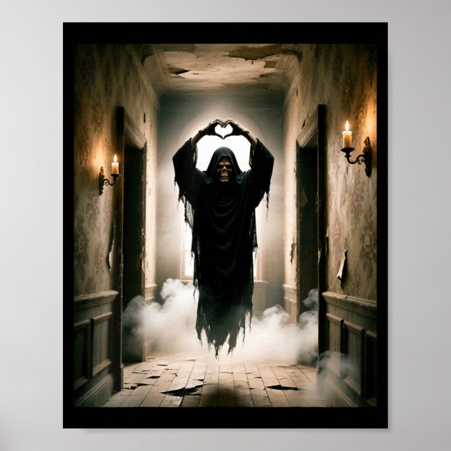 Funny fathers day ghost heart hands scary face poster (Front)