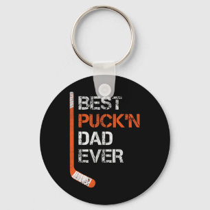 Funny Father's Day Hockey Dad Best Puck'n Dad Ever Key Ring