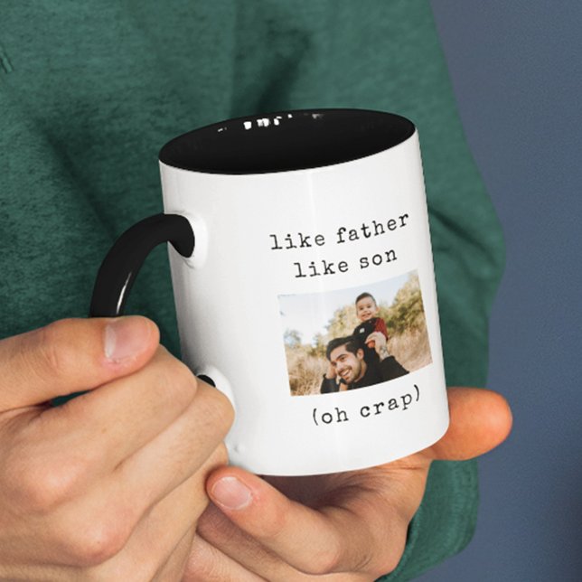 Funny Fathers Day Like Father Like Son Photo Two-Tone Coffee Mug (Make dad laugh this Father's Day! #Dadjokes)