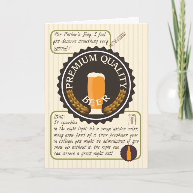 Funny Father's Day Retro Beer Label for Brother Card (Front)