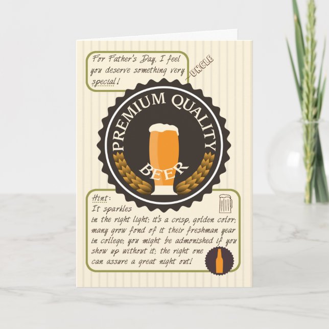Funny Father's Day Retro Beer Label for Uncle Card (Front)