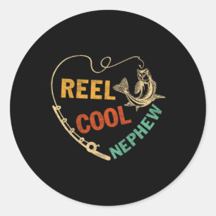 Funny Fathers Day Vintage Fishing Reel Cool Nephew Classic Round Sticker