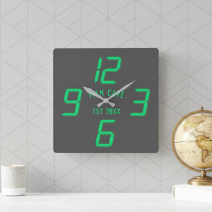 Funny Faux Retro Digital Custom Black Square Wall Clock