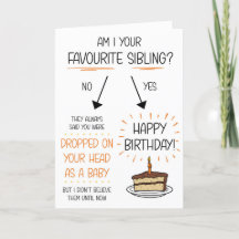 Funny Favorite Sibling Birthday Card