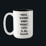 Funny Favourite Child Mug with 5 Names Custom Gift<br><div class="desc">Add a playful twist to family life with this funny “favourite child” custom mug. Personalise it with up to five names — four appear crossed out while the last remains as the chosen favourite. Cute heart accents add a warm, fun touch to the design. A perfect gag gift for Mother’s...</div>