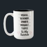 Funny Favourite Child Mug with 5 Names Custom Gift<br><div class="desc">Add a playful twist to family life with this funny “favourite child” custom mug. Personalise it with up to five names — four appear crossed out while the last remains as the chosen favourite. Cute heart accents add a warm, fun touch to the design. A perfect gag gift for Mother’s...</div>