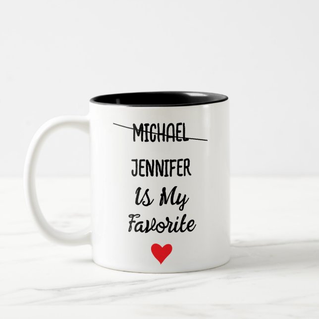 Funny Favourite Child With Personalised 2 Names Two-Tone Coffee Mug (Left)