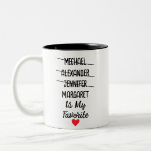 Funny Favourite Child With Personalised 4 Names Two-Tone Coffee Mug