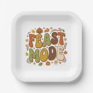 Funny Feast Mode Retro Thanksgiving Paper Plate