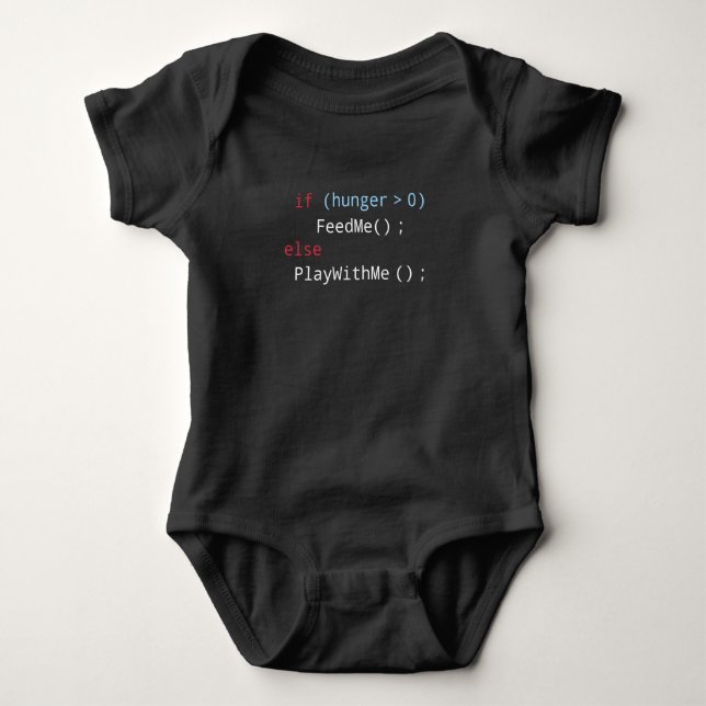 Funny FeedMe or PlayWithMe Code Dark Baby Bodysuit (Front)