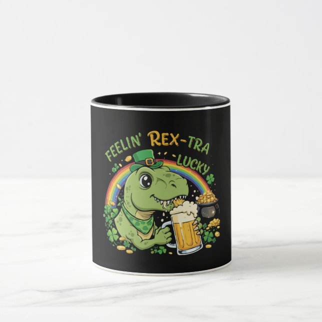 Funny Feelin' Rex-Tra Lucky T-Rex | St. Patrick's  Mug (Center)