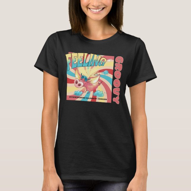 Funny Feeling Groovy Flying Pig T-Shirt (Front)
