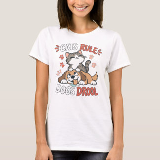 Funny Feline Cartoon Cat vs Dog Humour Cute Pet Te T-Shirt