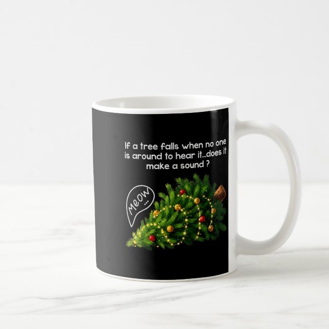 Funny Felines Pushing Christmas Tree Ugly Xmas Paj Coffee Mug (Right)