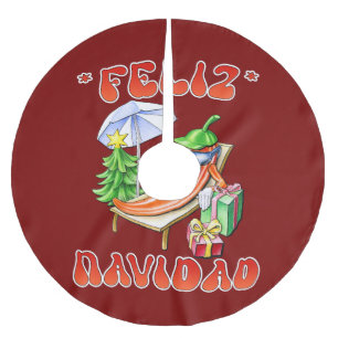 Funny Feliz Navidad Cute Christmas Chilli Brushed Polyester Tree Skirt