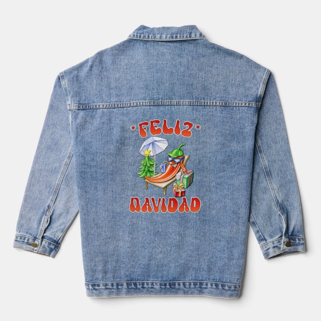 Funny Feliz Navidad Cute Christmas Chilli Denim Jacket (Back)