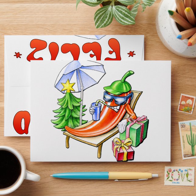 Funny Feliz Navidad Cute Christmas Chilli Envelope (Desk)