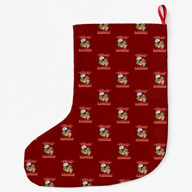 Funny Feliz Navidad Cute Christmas Chilli Large Christmas Stocking (Back)