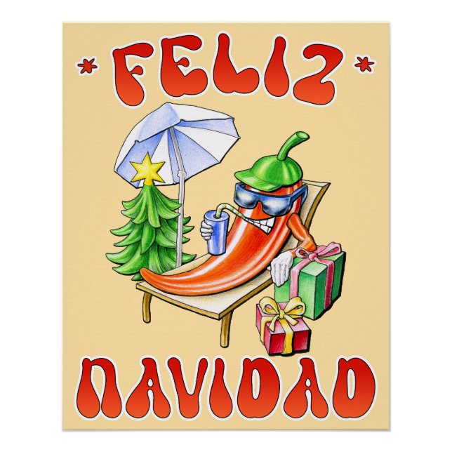 Funny Feliz Navidad Cute Christmas Chilli Poster (Front)