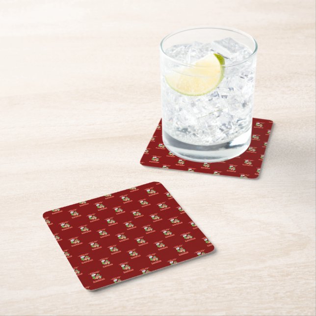 Funny Feliz Navidad Cute Christmas Chilli Square Paper Coaster (Insitu)
