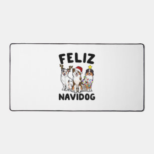 Funny Feliz Navidog Australian Shepherd dog lover  Desk Mat