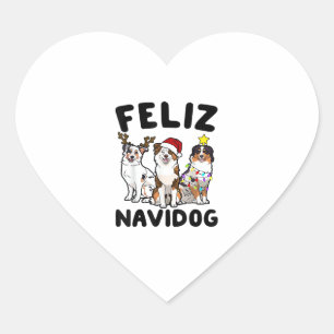 Funny Feliz Navidog Australian Shepherd dog lover Heart Sticker