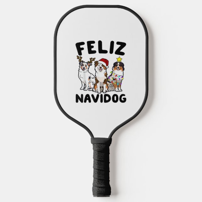 Funny Feliz Navidog Australian Shepherd dog lover  Pickleball Paddle (Front)