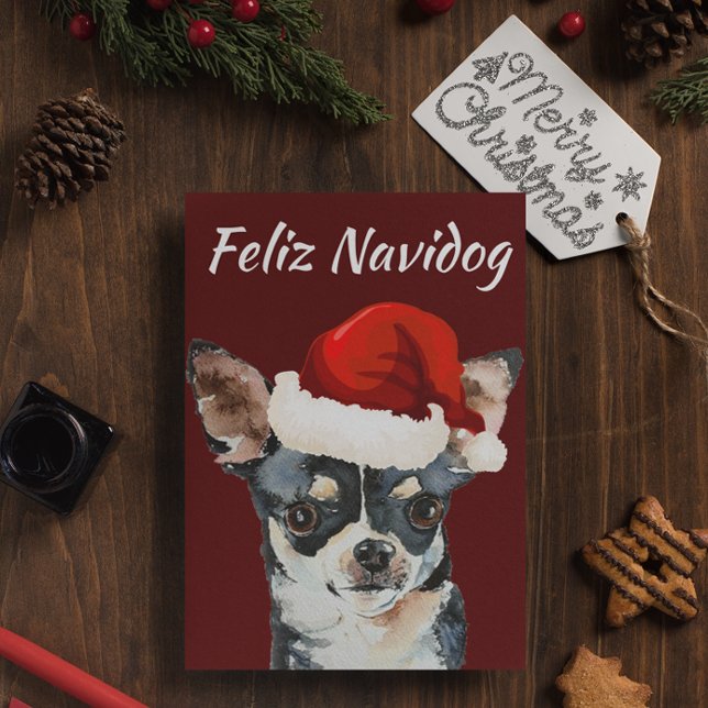 Funny Feliz Navidog Chihuahua  Holiday Postcard (Creator Uploaded)