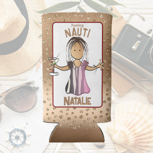 Funny Female Cartoon Cruise Vacation Feeling Nauti Seltzer Can Cooler