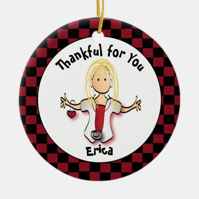 Funny Female Nurse Cartoon Thank You Ceramic Ornament (Front)