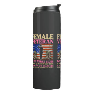 Funny Female Veteran Military Woman American Flag Thermal Tumbler