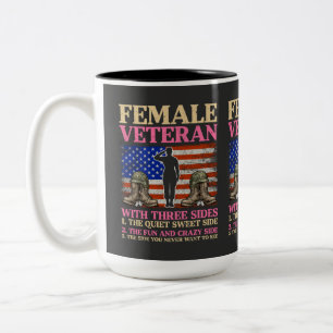 Funny Female Veteran Military Woman American Flag  Two-Tone Coffee Mug