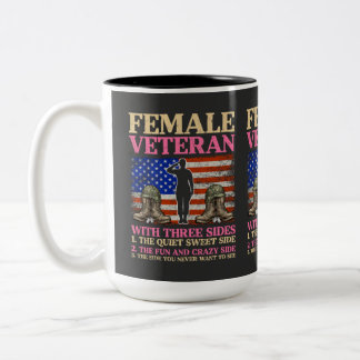 Funny Female Veteran Military Woman American Flag Two-Tone Coffee Mug