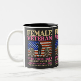 Funny Female Veteran Military Woman American Flag Two-Tone Coffee Mug