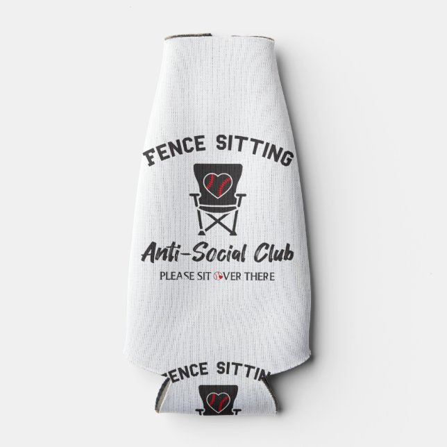 Funny Fence Sitting Anti Social Club Baseball Soft Bottle Cooler (Front)
