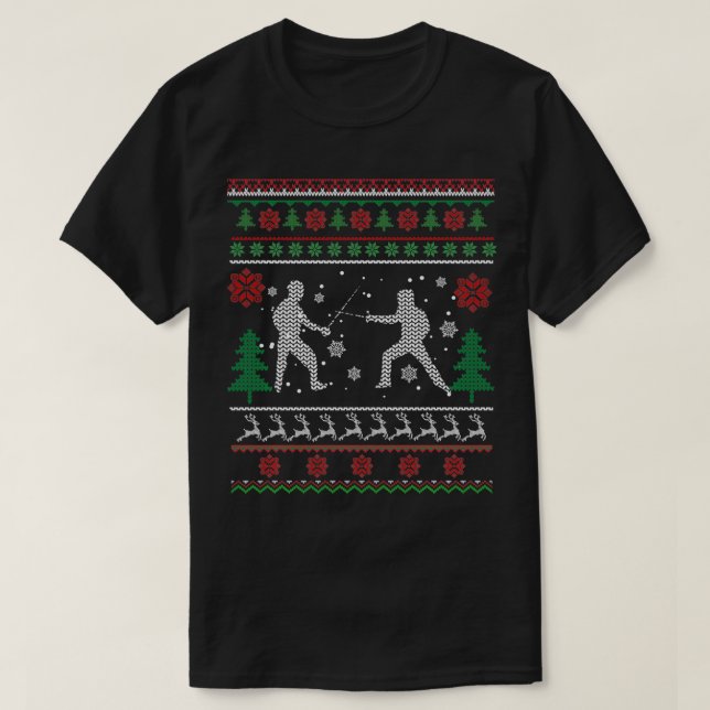 Funny Fencing Ugly Christmas Sweater Santa Gift  (Design Front)