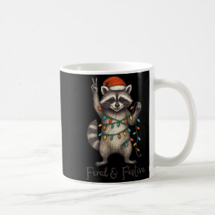 Funny Feral And Festive Raccoon Santa Hat Retro Ch Coffee Mug