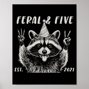 Funny Feral and Five Racoon 5th Birthday Girls Poster
