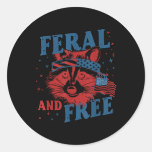 Funny Feral And Free Racoon 4th Of July Us Flag M Classic Round Sticker