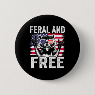 Funny Feral And Free Racoon Boy Men Usa Flag 4th O 6 Cm Round Badge