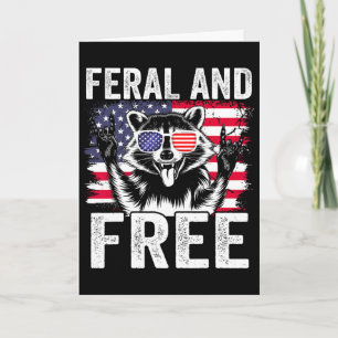 Funny Feral And Free Racoon Boy Men Usa Flag 4th O Card