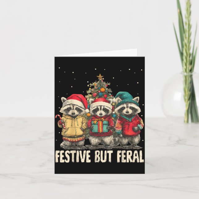 Funny Feral But Festive Christmas Raccoons Xmas Ho Card (Front)