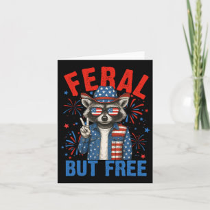 Funny Feral But Free Usa Racoon 4th Of July Men W Card