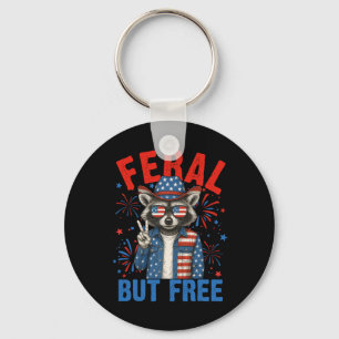 Funny Feral But Free Usa Racoon 4th Of July Men W Key Ring