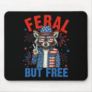 Funny Feral But Free Usa Racoon 4th Of July Men W Mouse Pad