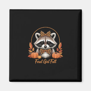 Funny Feral Girl Fall Raccoon Autumn Leaves Pumpki Magnet