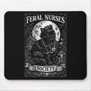 Funny Feral Nurses Society Black Cat Stethoscope Mouse Pad
