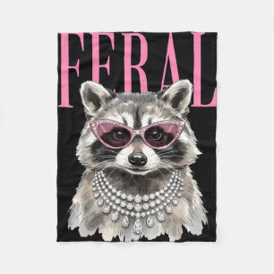 Funny feral racoon feral girl summer racoon fleece blanket