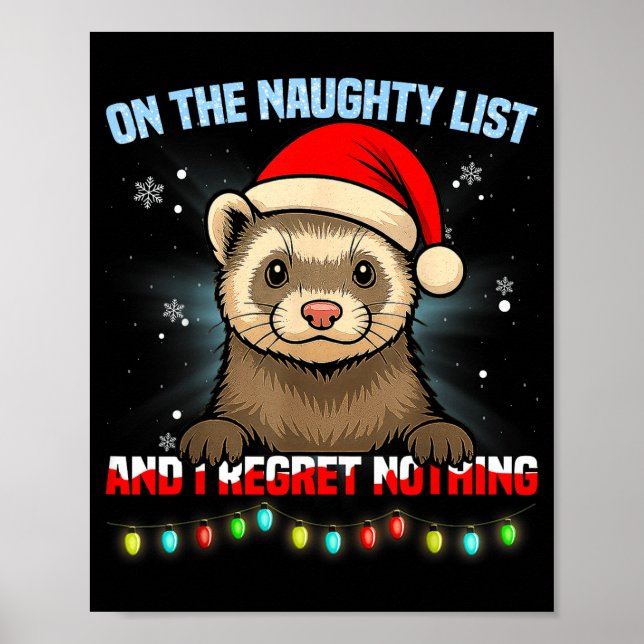 Funny Ferret Christmas Santa Hat Xmas Men Women Ki Poster (Front)