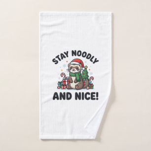 Funny Ferret Christmas Stay Noodly And Nice Hand Towel